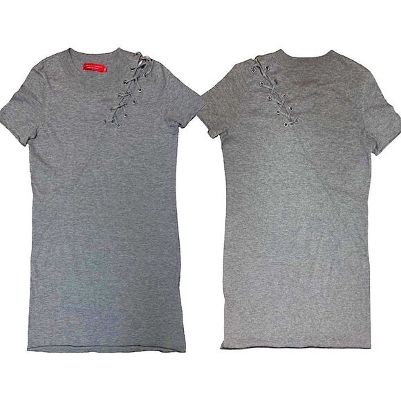 Philanthropy $198 Grey Hawke Short Sleeve Lace Up Shoulder Sweater Dress - Picture 4 of 11